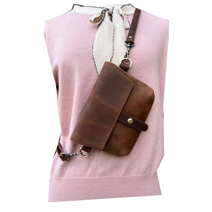 Roma Leathers, Inc. - Wholesale Crossbody Bag - Women's - W022S crazy horse genuine leather crossbody4