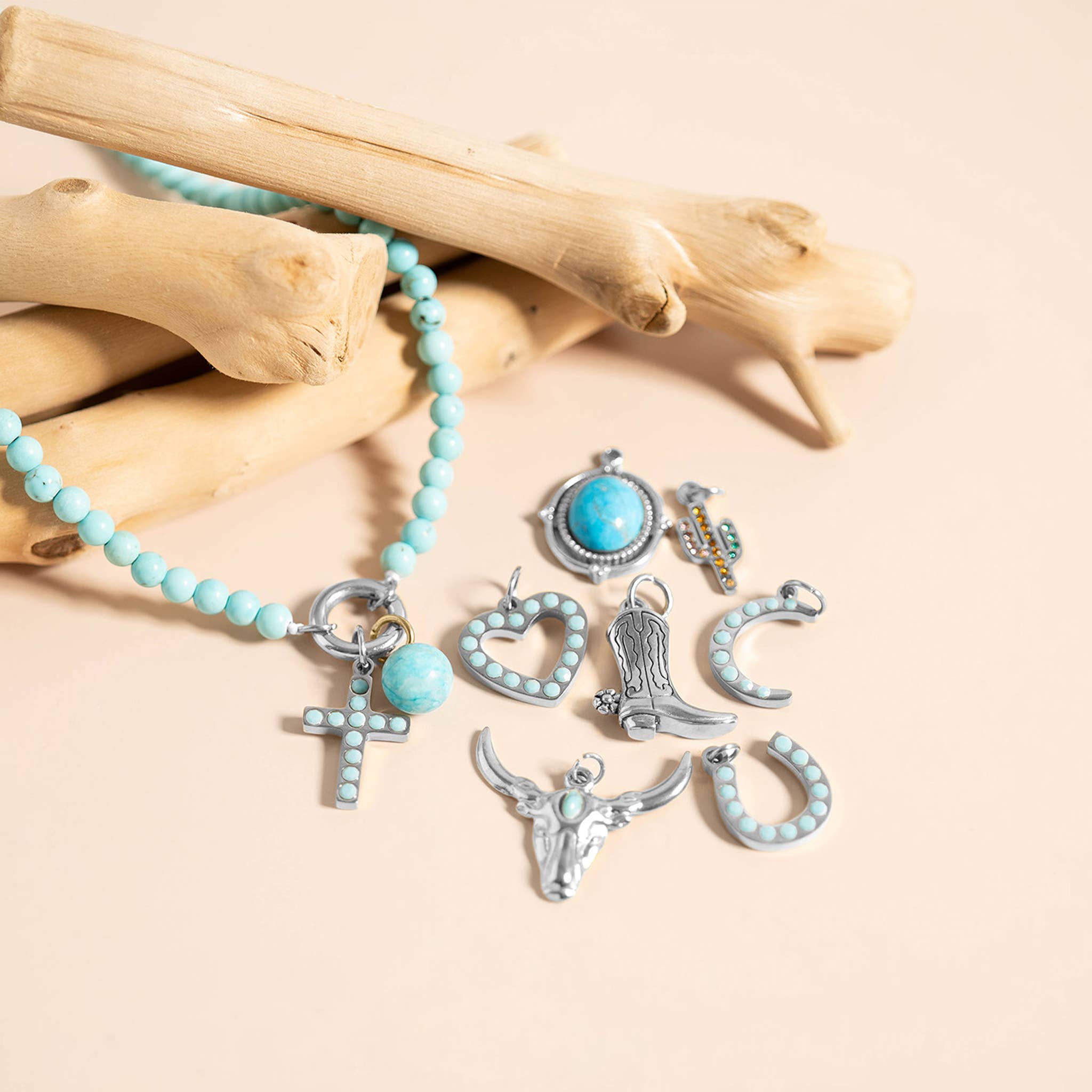 WJW - Wholesale Individuele bedel/hanger - 18K Goud PVD Roestvrij Staal Turkoois Steen Hoefijzer Bedel7