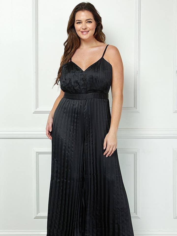 Stylish Wholesale - Wholesale Jumpsuit - Women's - SATIN SPAGHETTI STRAP PLEATED WIDE LEG PLUS SIZE JUMPSUITĀ 0