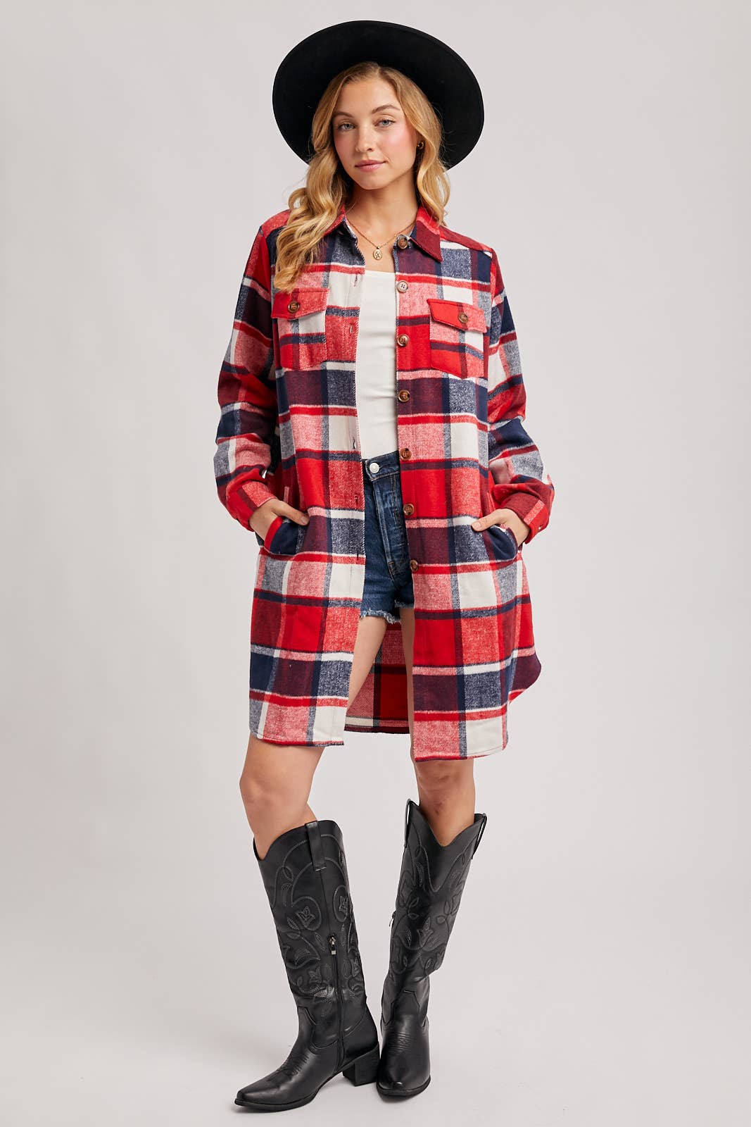 Bluivy – Engroshandel Skjortejakke/shacket – til kvinder – FLANNEL PLAID LANGLINE SHACKET50