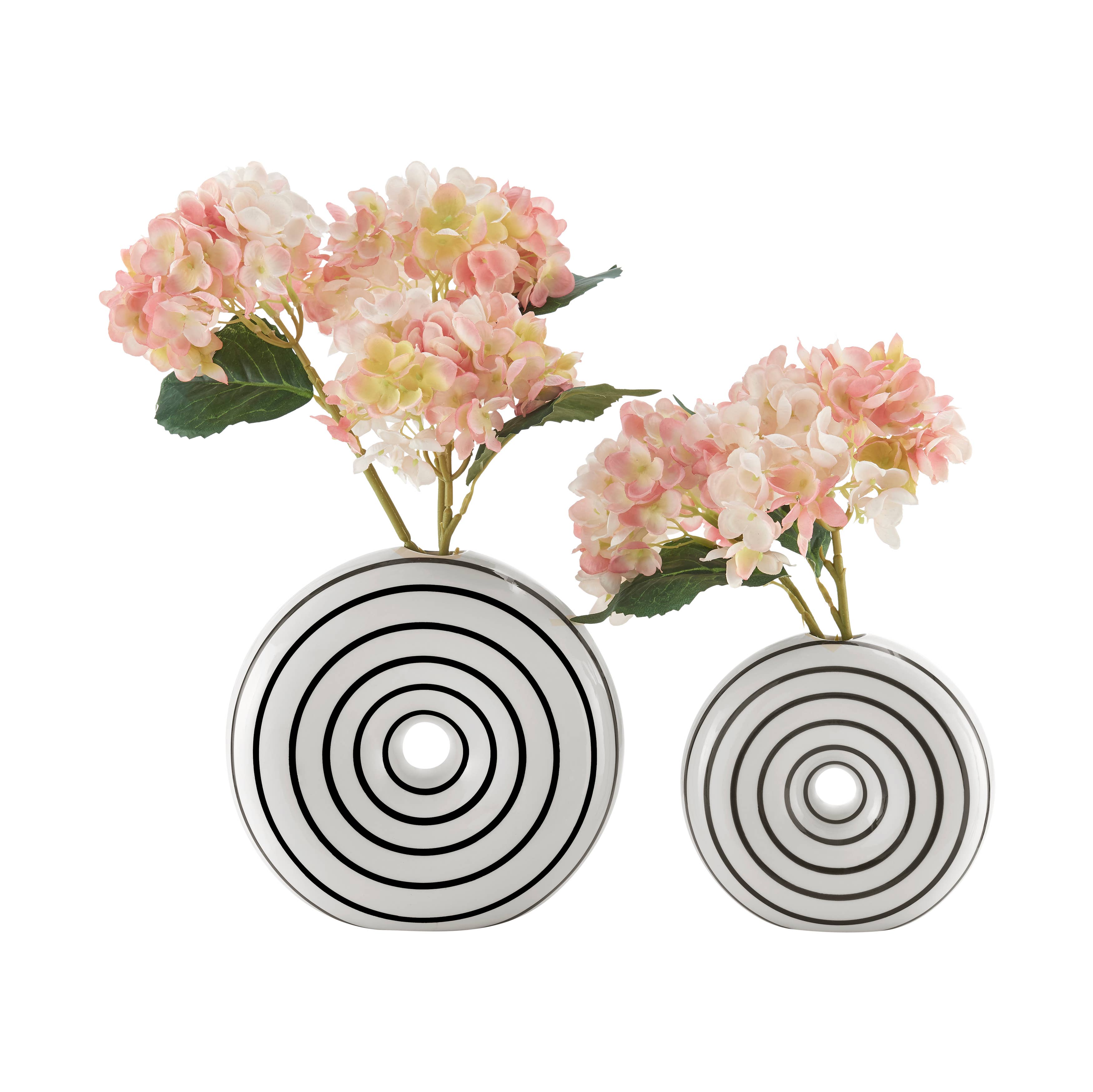 Danya B - Wholesale Vase - Etta Glossy Ceramic Black White Striped Round Donut Vase Set5