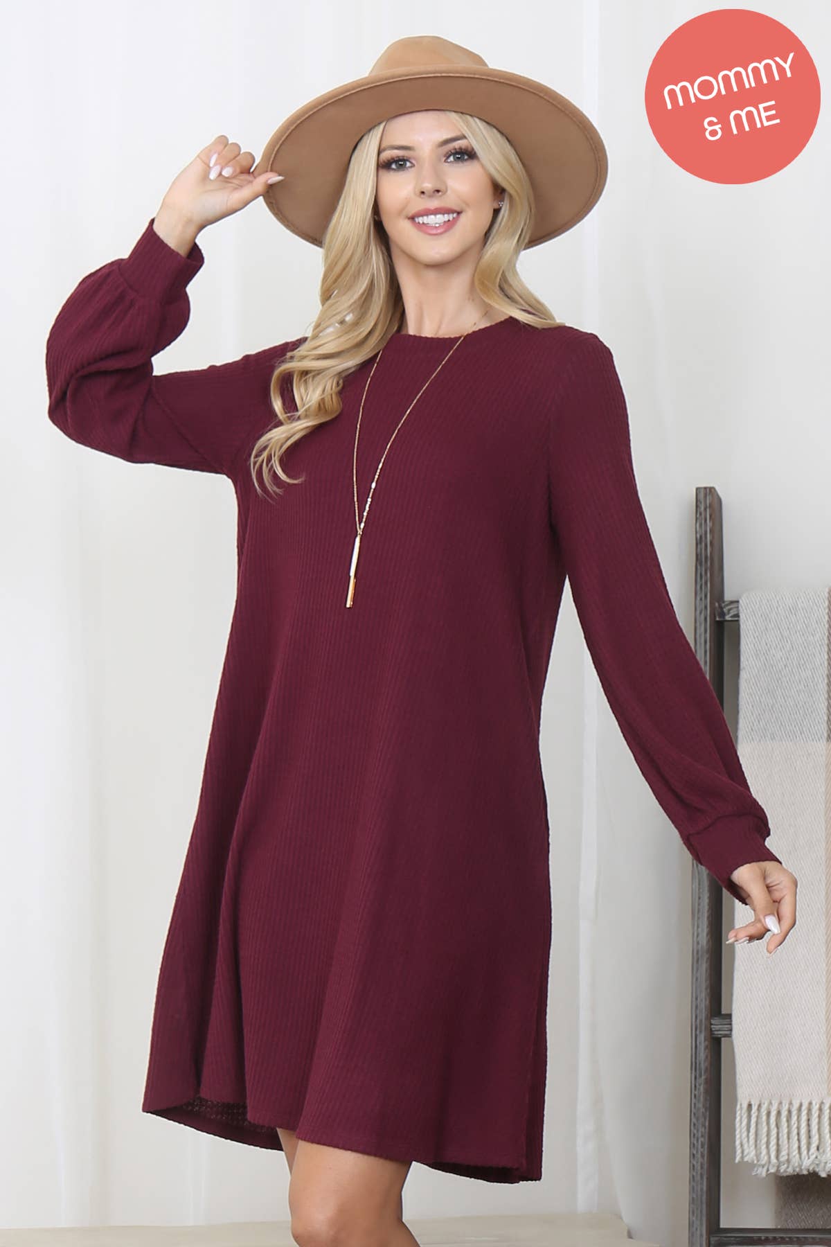 You & Me - Wholesale Dress - Women's - YMD10051V-BRUSHED WAFFLE BUBBLE SLEEVE POCKET DRESS41
