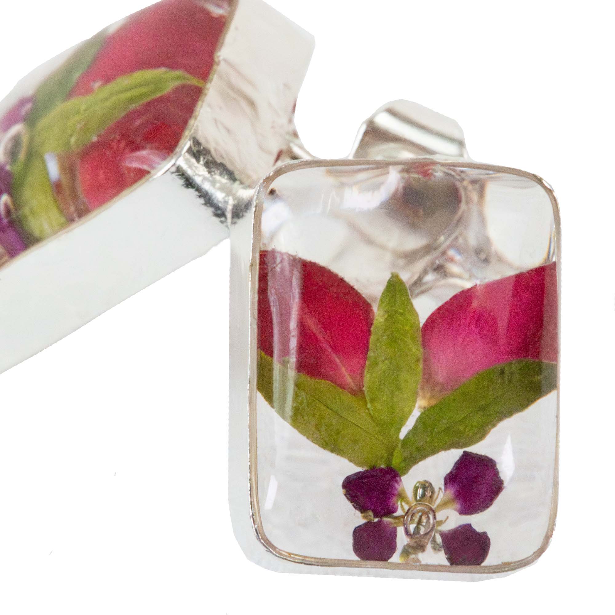 Global Crafts - Wholesale Stud/Post Earrings - Pressed Flower Rectangle Stud Earrings - MIXED COLORS4