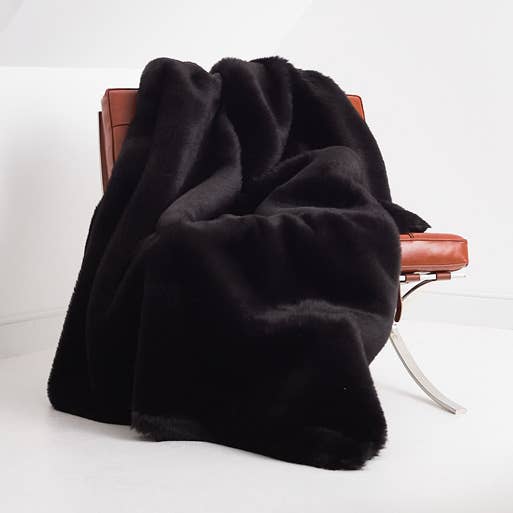 Canberra faux fur blanket with grey cashmere wool lining for wholesale by Henry d'Elkin