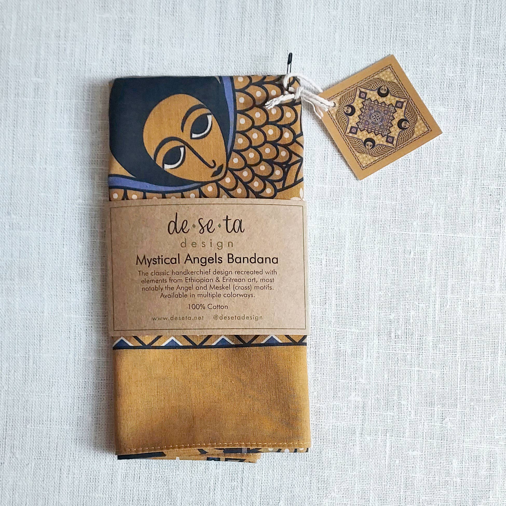 Deseta Design - Wholesale Bandana - Unisex - Mystical Afro Angels Ethiopian-Inspired Bandana - Mustard2