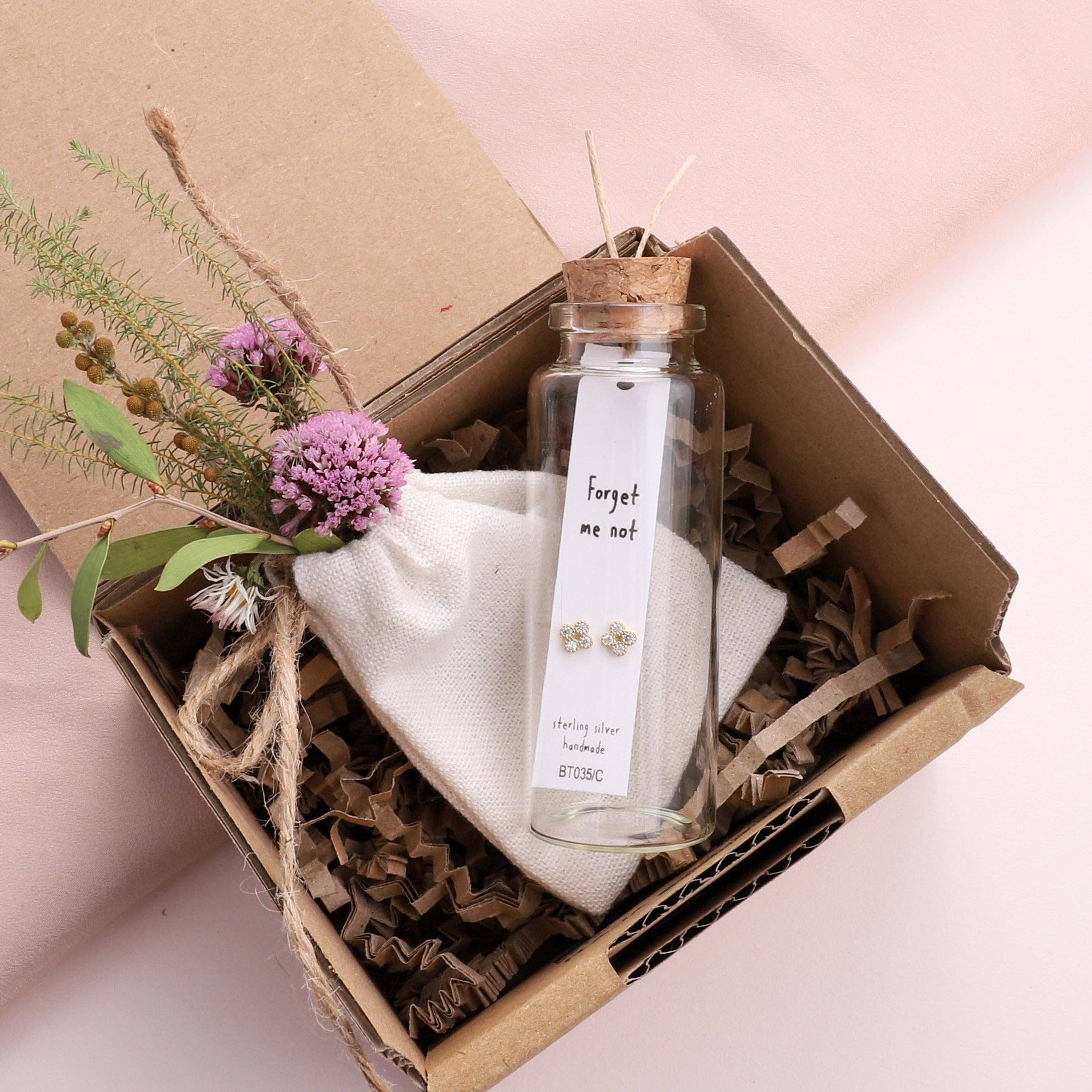 Attic creations - Vente Clous d'oreille - Boucles d'oreilles bouteille à message BT035 'Ne m'oublie pas'2