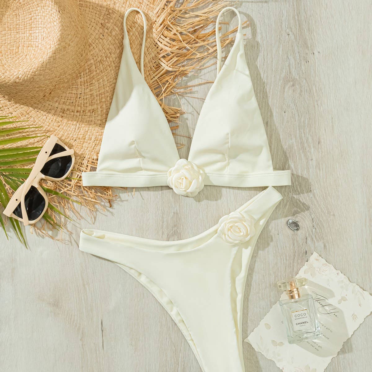 ACCITY - Wholesale Two Piece Swimsuit - Women's - 3D Floral Bikini Set - Solid Color Swimsuit_CWMW06932