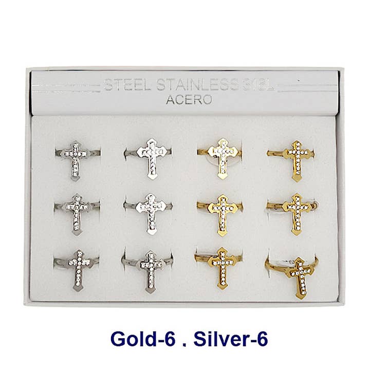 Atlas Fashion - Wholesale Band/Stacked Ring - Stainless Steel Rhinestone Cross Ring1