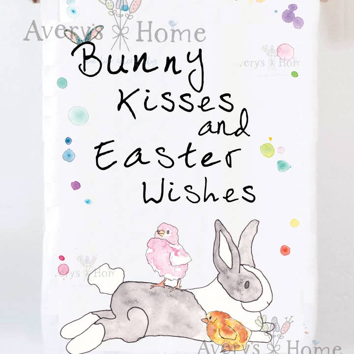 Bunny Kisses & Easter Wish Holiday Tea Towel for wholesale by Avery's Home
