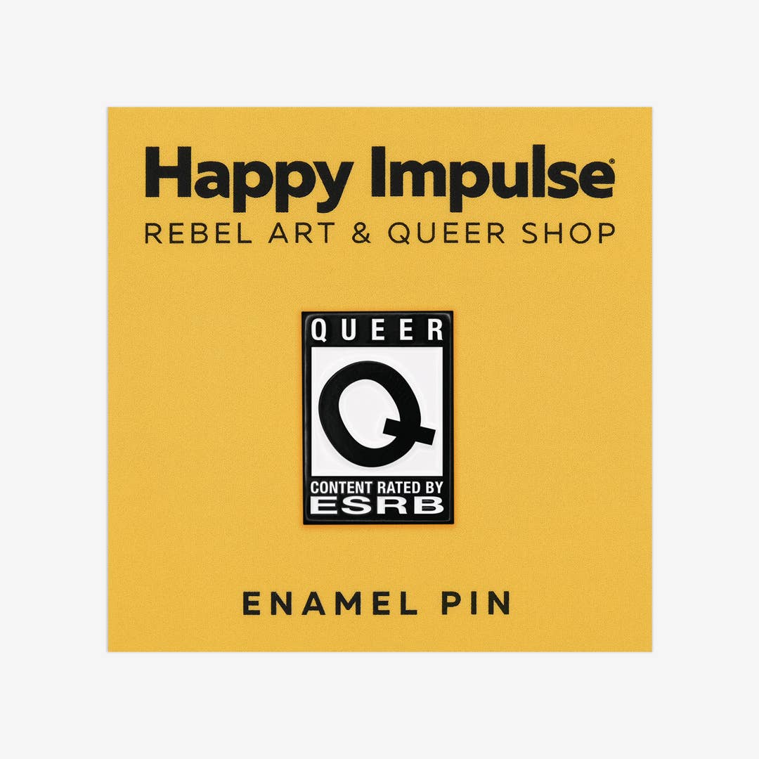 Happy Impulse - Wholesale Lapel Pin/Button - Rated Queer - LGBTQ+ Gaymer - 1" Soft Enamel Pin