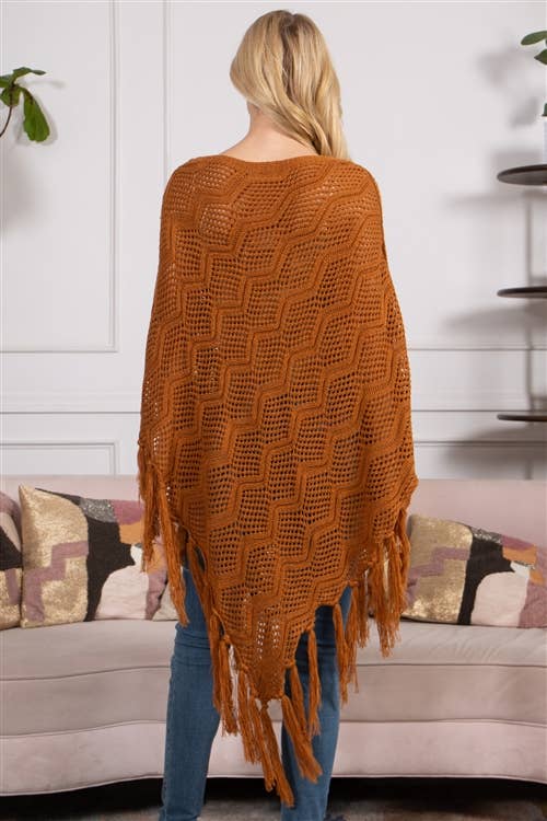 MYS Wholesale Inc - Wholesale Poncho - Women's - Knitted Net Wave Pattern Fringe Tassel Poncho31