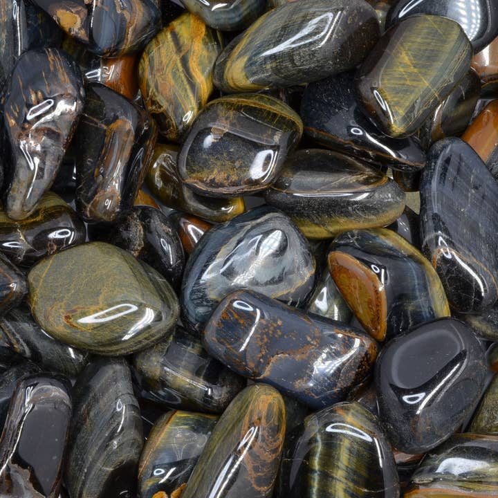 Fantasia Mining - Wholesale Spiritual Stone/Crystal - Tumbled Blue Tiger Eye - 1" to 1.75" - Size 8 (1lb)