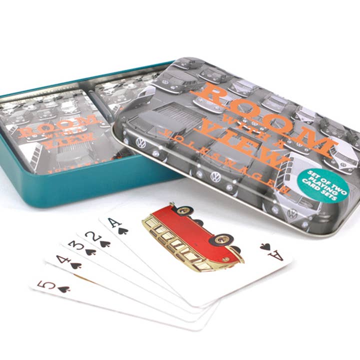 VW T1 Bus Playing Cards In Metal Tin - A Room With A View for wholesale by VW Collection by BRISA