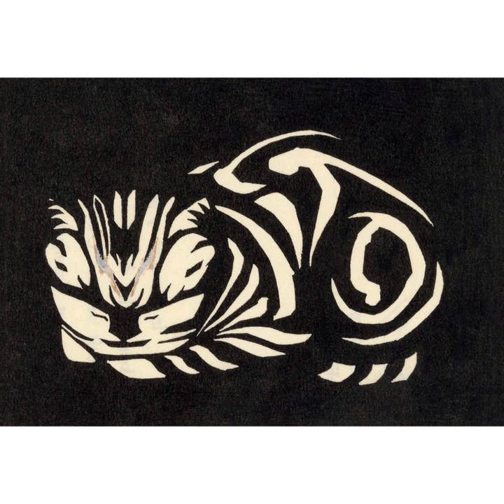 Vintage cat art | Tabby cat | Art nouveau woodcut print | Woodblock animal wall decor | Julie de Graag | Minimalist art for wholesale by Rock Paper Scissors Wall Art
