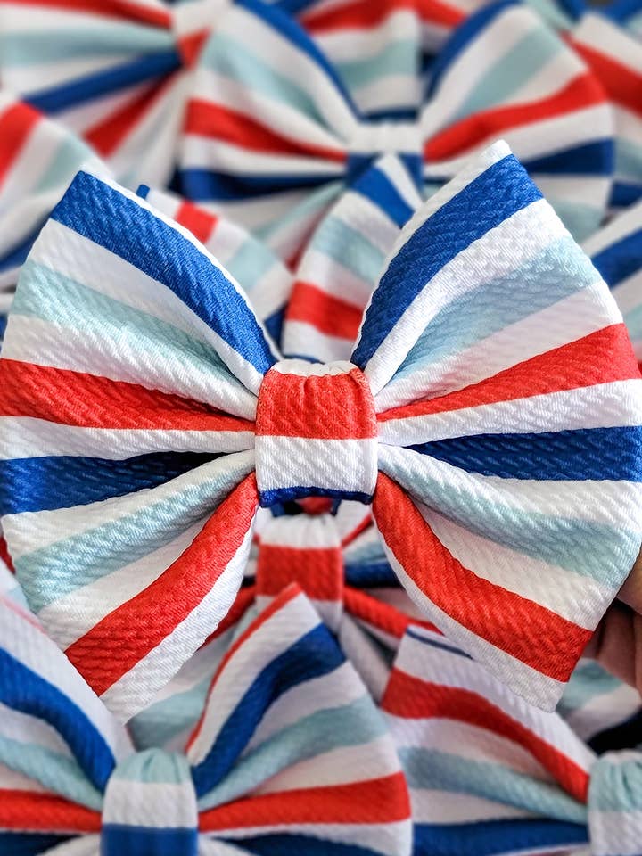 Savannah Bow-Patriotic Stripes for wholesale by Dainty Delights Creations
