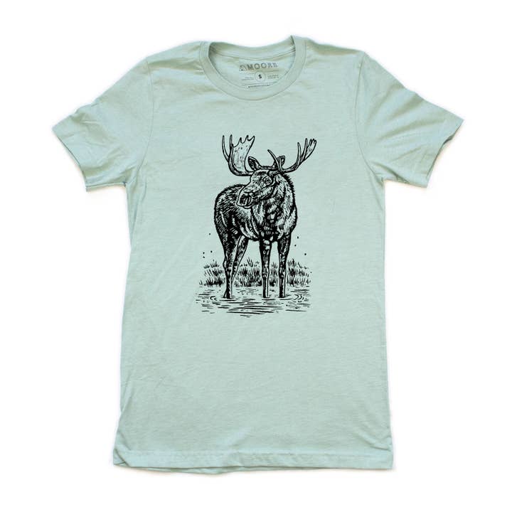 Moore Collection – Großhandel T-Shirt mit Siebdruck – Unisex – Elch Tee-Dusty Blau