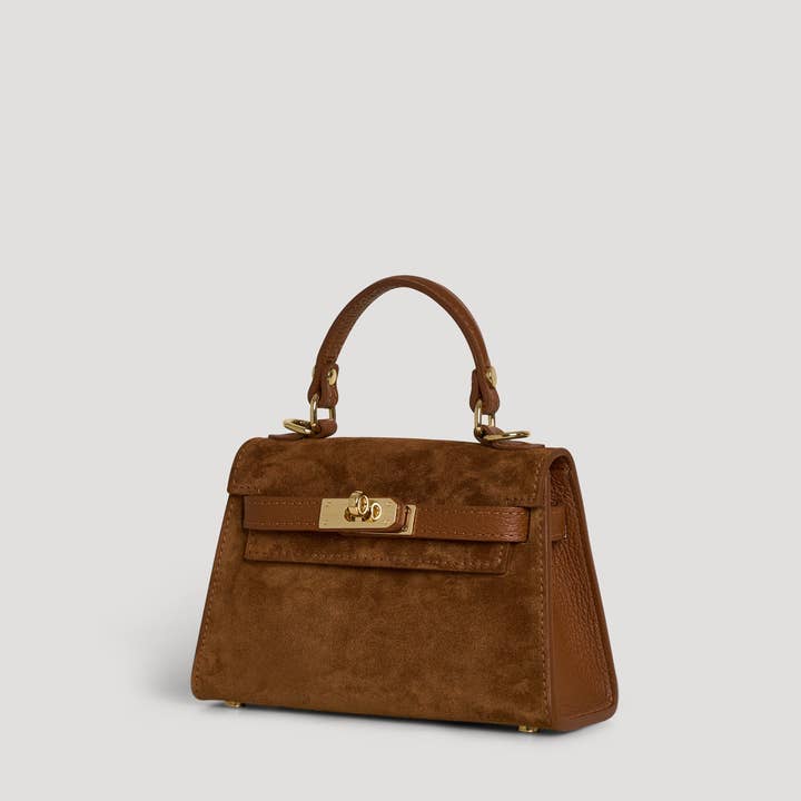 Voemièn - Wholesale Top Handle Bag - Women's - Victoria Bag in Tan Suede and Dollar Leather1