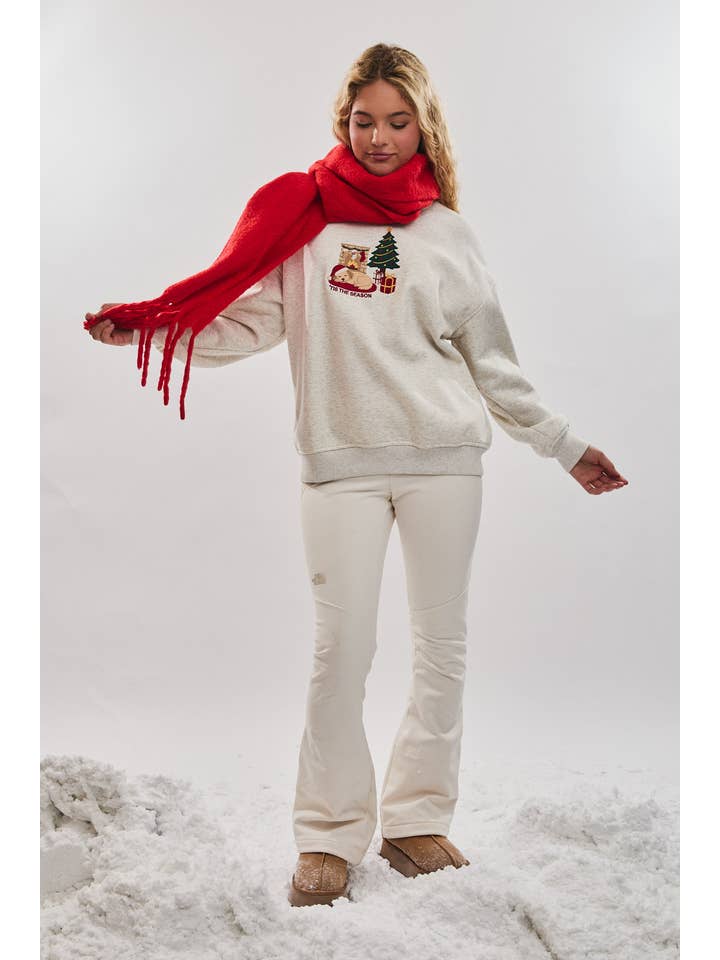 LT H GREY "TIS THE SEASON" GRAPHIC EMBO CREW NECK OVERSIZED SWEATSHIRT for wholesale on Faire5