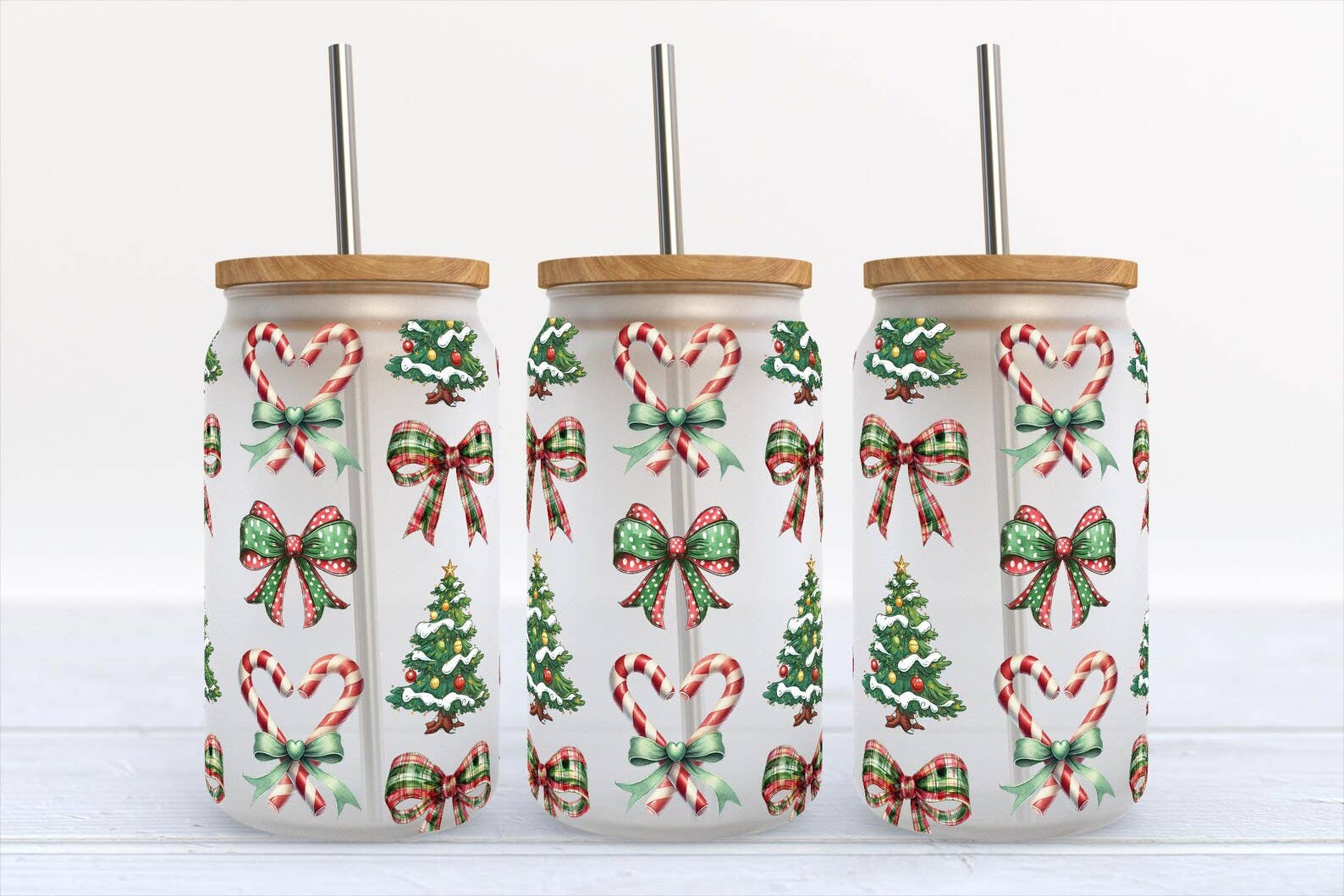 Kate Haven Glass Tumblers for Every Occasion - Wholesale Drinking Glass/Cup - Christmas Coquette Icons 16oz Frosted Libbey 0