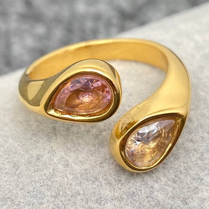 Tvåfärgad zirkon 18K guldpläterad rostfritt stålring - FGS för wholesale av Mio Queena