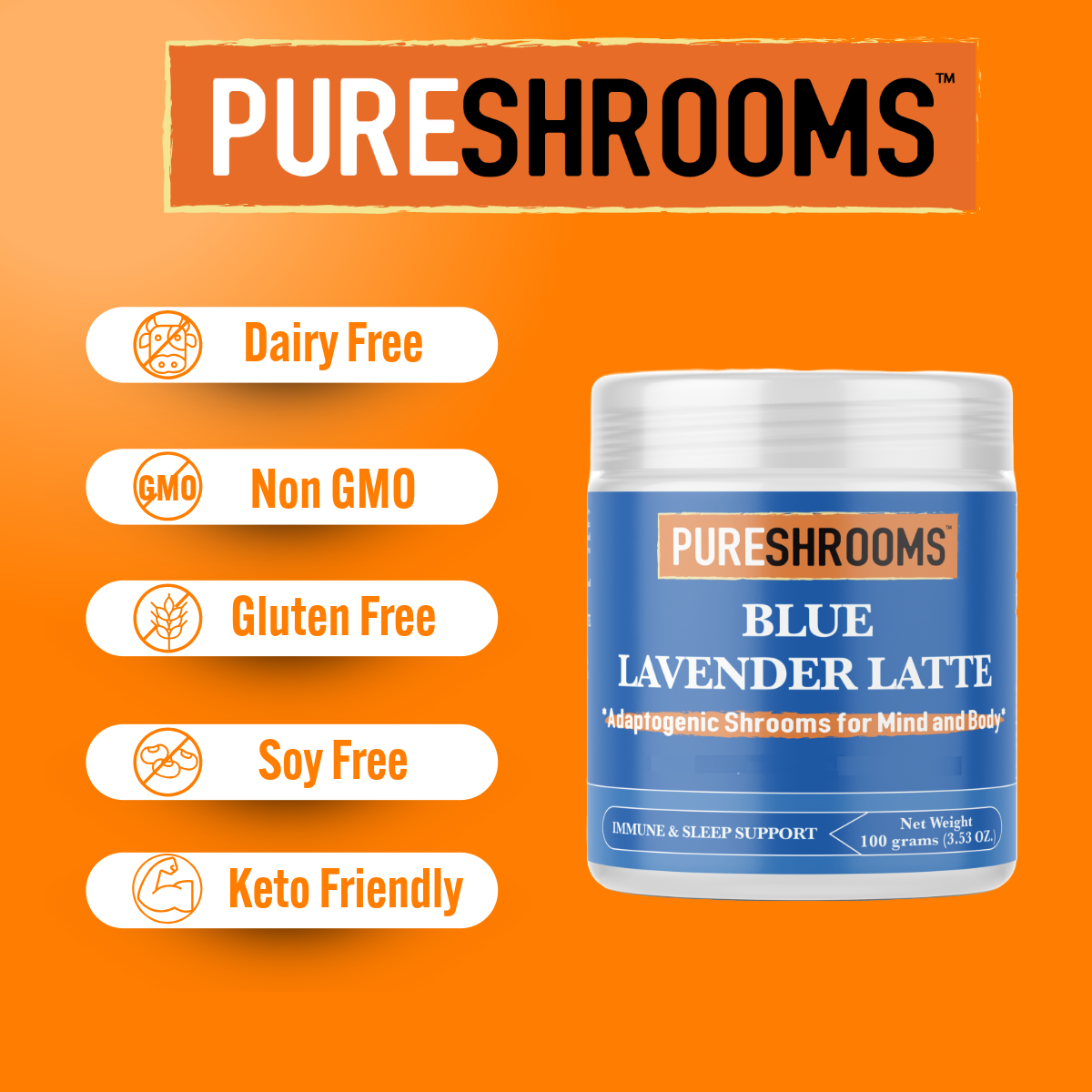 PureShrooms Inc. - Wholesale Protein/Superfood Powder - Blue Lavender Latte with Blue Spirulina 100g/30 Servings4