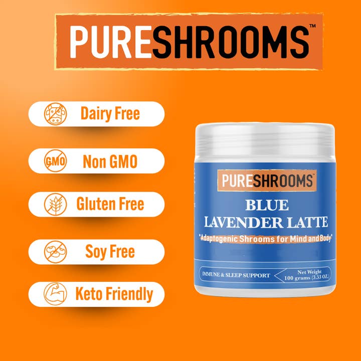 PureShrooms Inc. - Wholesale Protein/Superfood Powder - Blue Lavender Latte with Blue Spirulina 100g/30 Servings4