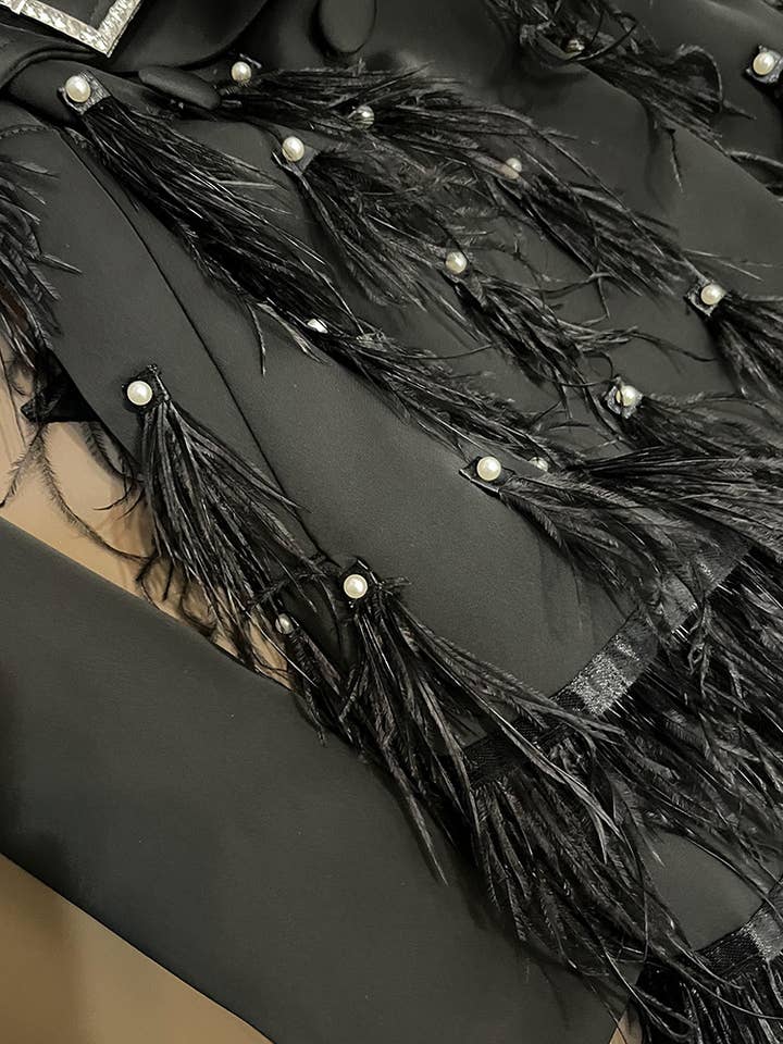 SY388 Elegant Black Lapel Tassel Belt Midi Dress for wholesale on Faire7