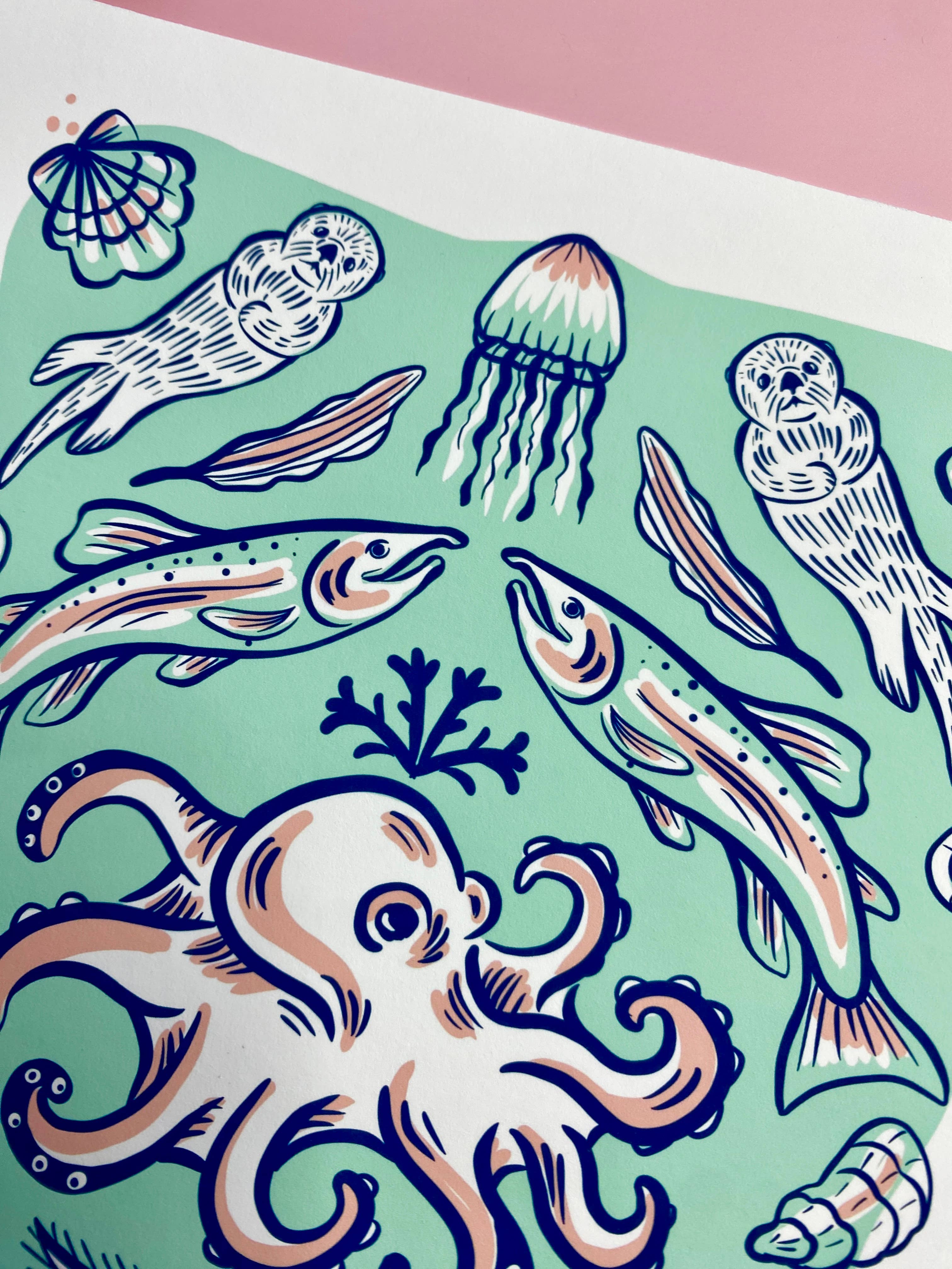 Melissa Pothier Art - Wholesale Art Print - Sea Animal Print, Pacific Northwest Creatures, Orca Art 6