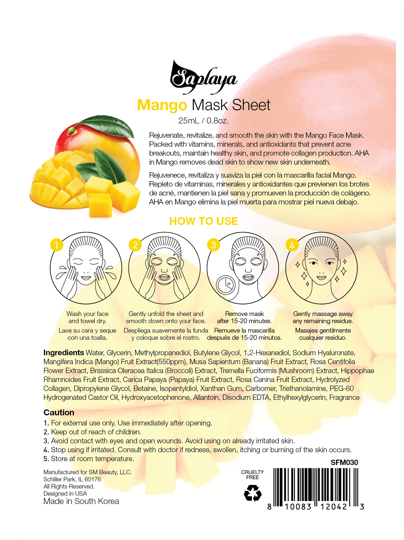 SM Beauty LLC - Wholesale Skincare Face Mask - Mango Mask Sheet1