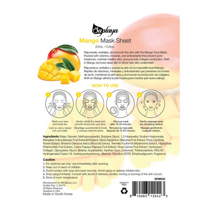 SM Beauty LLC - Wholesale Skincare Face Mask - Mango Mask Sheet1