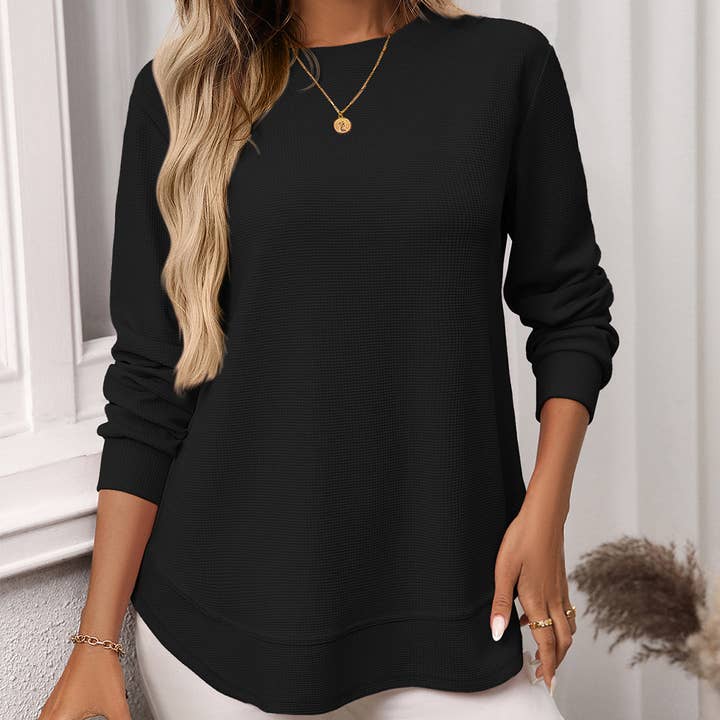 UNISHE - Wholesale Knitted jumper – Women′s - Casual Loose Waffle Knit Long Sleeve Pullover Top AXY0357