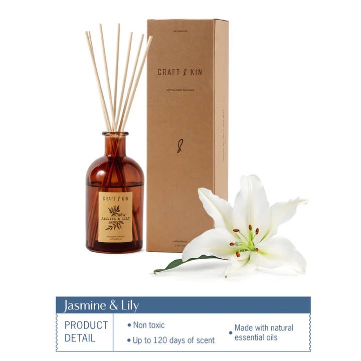 Craft & Kin - Wholesale Reed Diffuser - Amber Glass Reed Diffuser Set