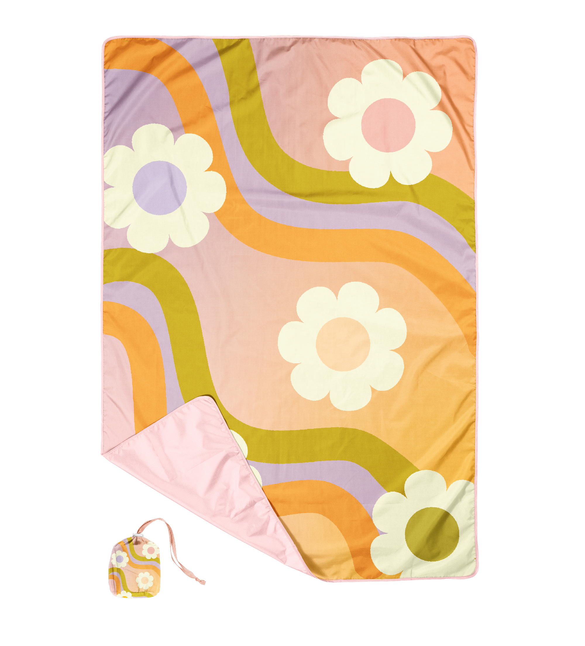 Talking Out of Turn - Venta al por mayor Mantas de pícnic - Manta de picnic Wavy Daisy para llevar1