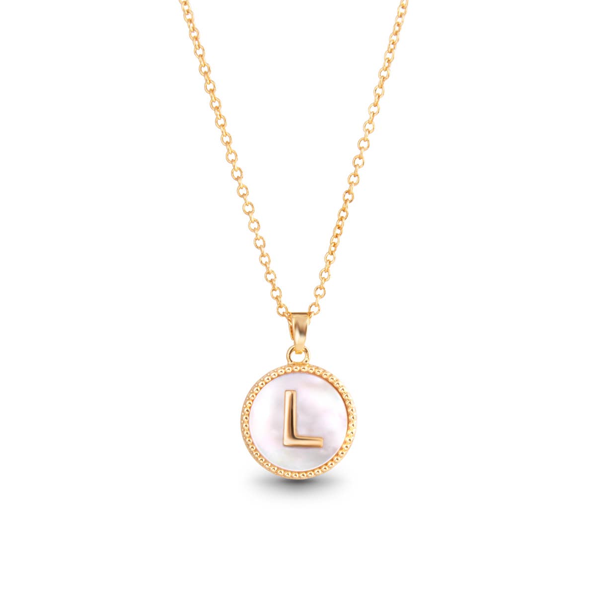 Amanda Blu - Wholesale Pendant/Charm Necklace - Gold Mother of Pearl Initial Necklaces | 18 Letters9
