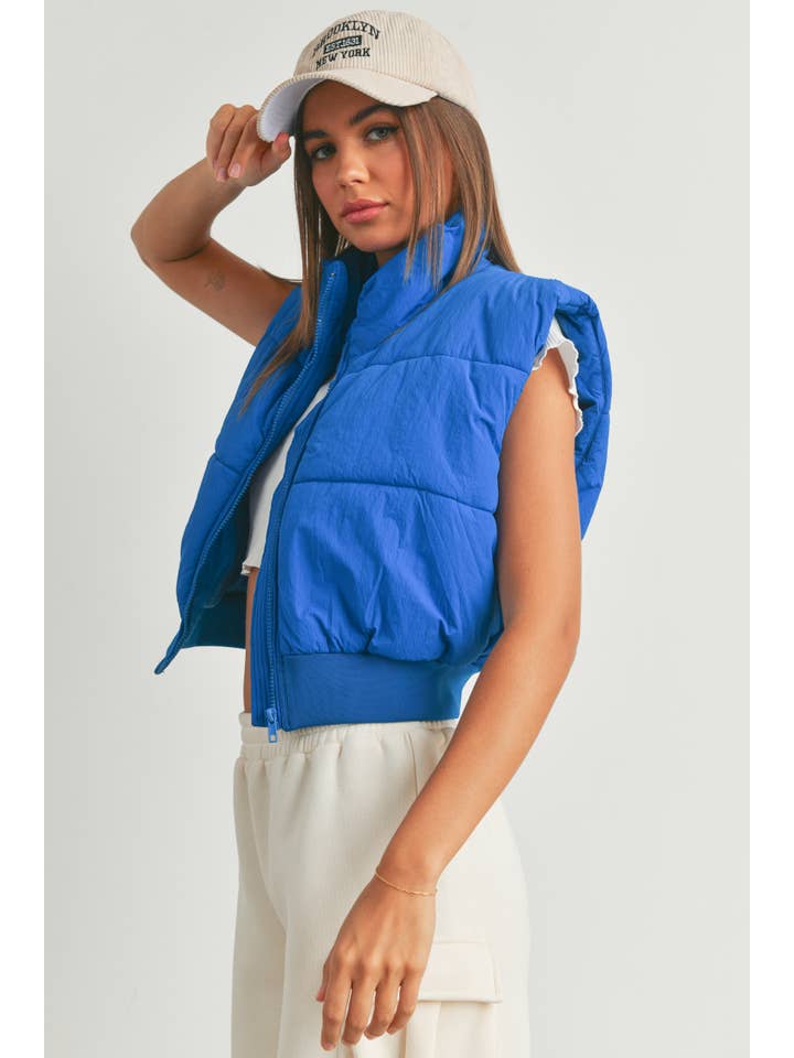 BUTTERMELON - Wholesale Outerwear Vest - Women's - Fall Zip-Up Crop Puffer Fall Vest - BMJ7012