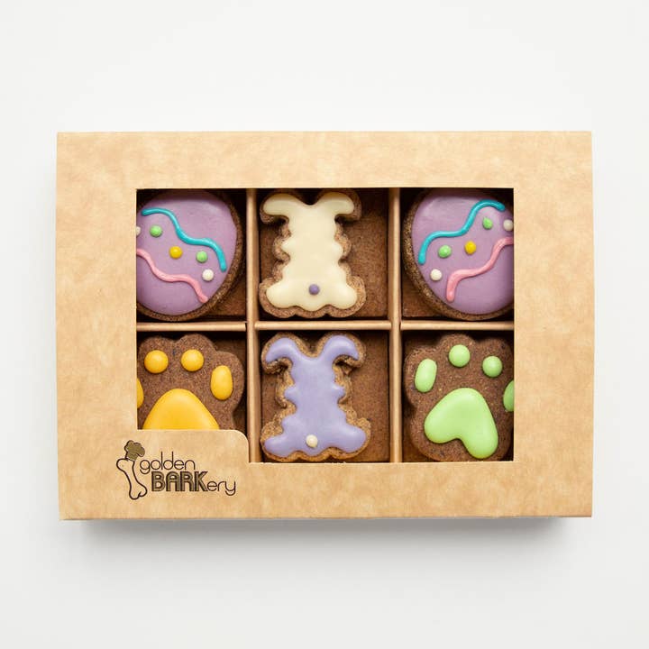 Påskhundgodis - 12 hemlagade hundkex i låda för wholesale av Golden Barkery