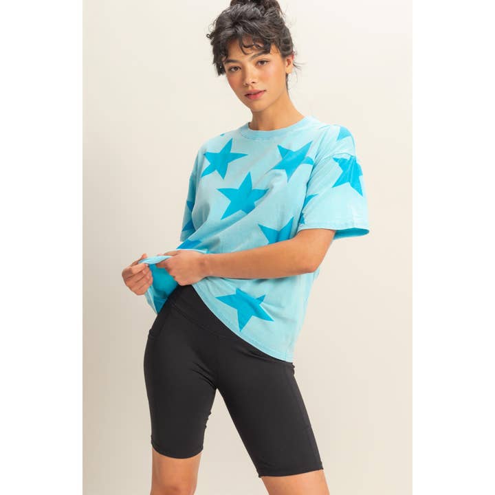 HYFVE - Wholesale Shirt - Women's - DZ25E235-Washed Star Pattern Short Sleeve Tee