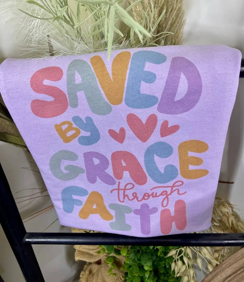 Gildan Lilac Saved By Grace Through Faith (Gildan Tee) for wholesale on Faire