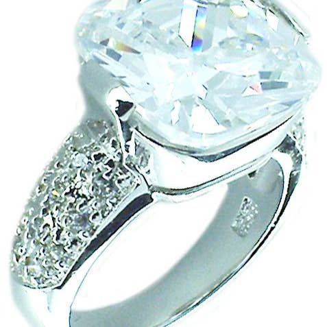 Ring 12mm Cushion Pave Sides Sterling silver Ring ITR1882 for wholesale by Zirconmania Wholesale Fashion Jewelry