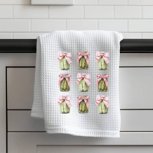 Pickle Lover Kitchen Towel – Waffle Weave Pattern Design for wholesale by JAC Wholesale