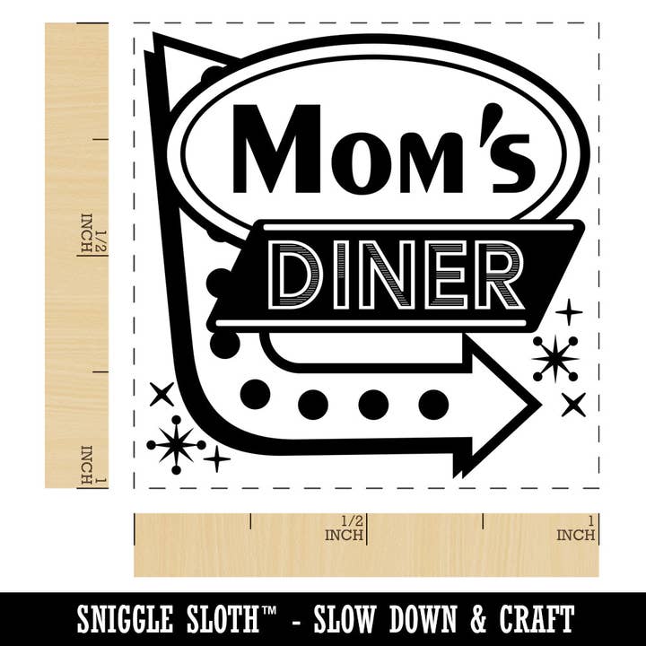 Mom's Retro Diner Sign with Arrow Self-Inking Rubber Stamp Ink Stamper for wholesale by Sniggle Sloth