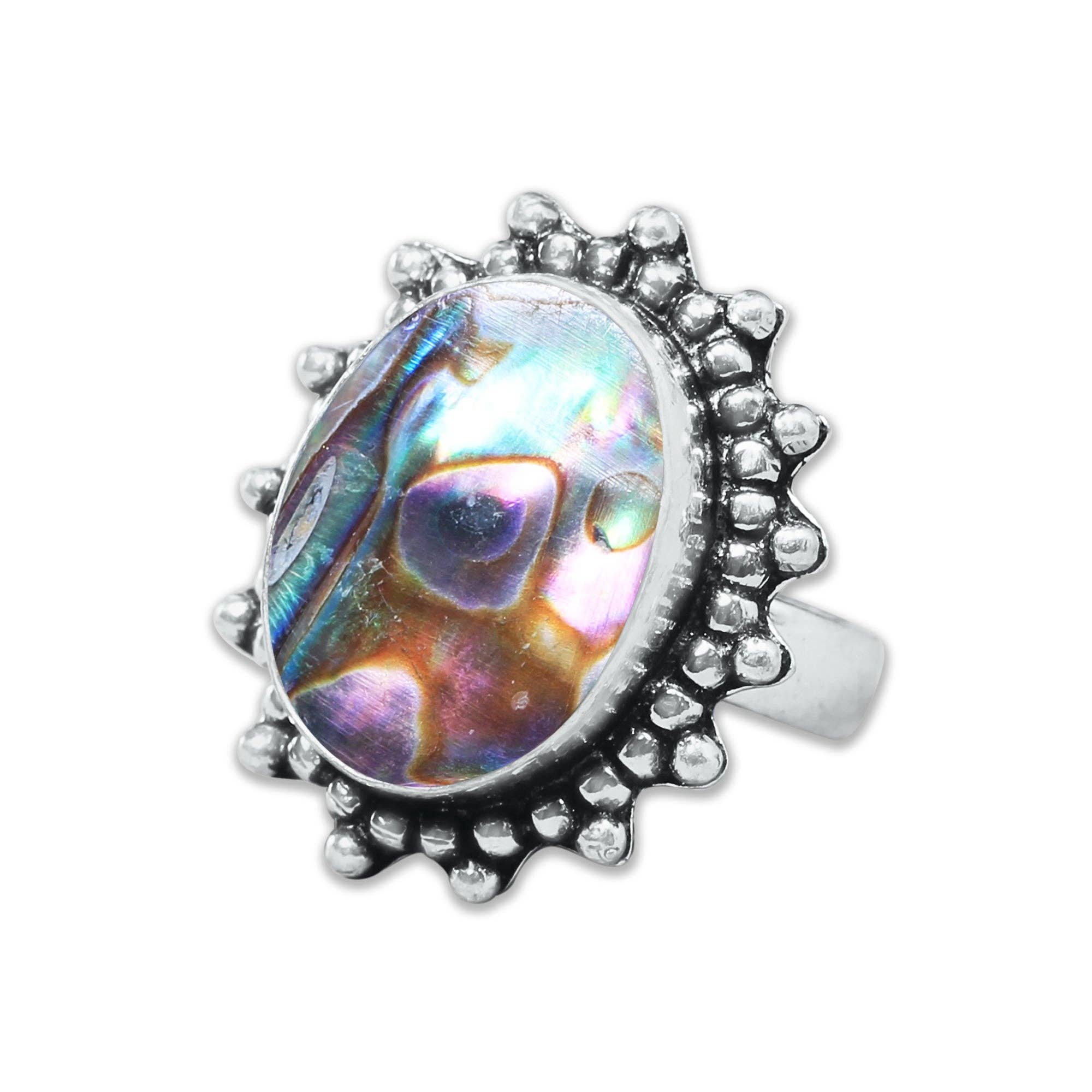 Handmade Jewels - Wholesale Cocktail/Statement Ring - Abalone Shell Rings – Handmade, Silver-Plated, Assorted Boho Designs (US Sizes 6–10)11