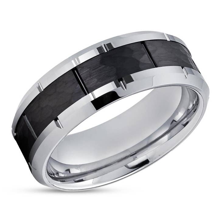 Fede nuziale nera - Fede nuziale in argento - Anello in tungsteno nero - Anello nuziale - Anello da 8 mm per la vendita all'ingrosso da parte di Lucky Love Rings