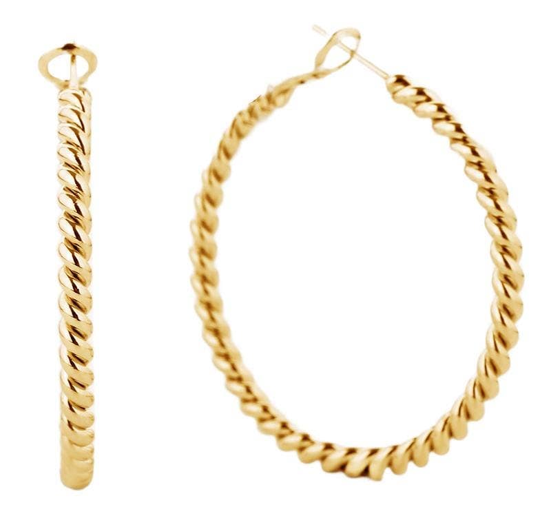 MiMi Wholesale - Wholesale Hoop Earrings - 14K Metal Omega Closure Textured Hoop Earrings4