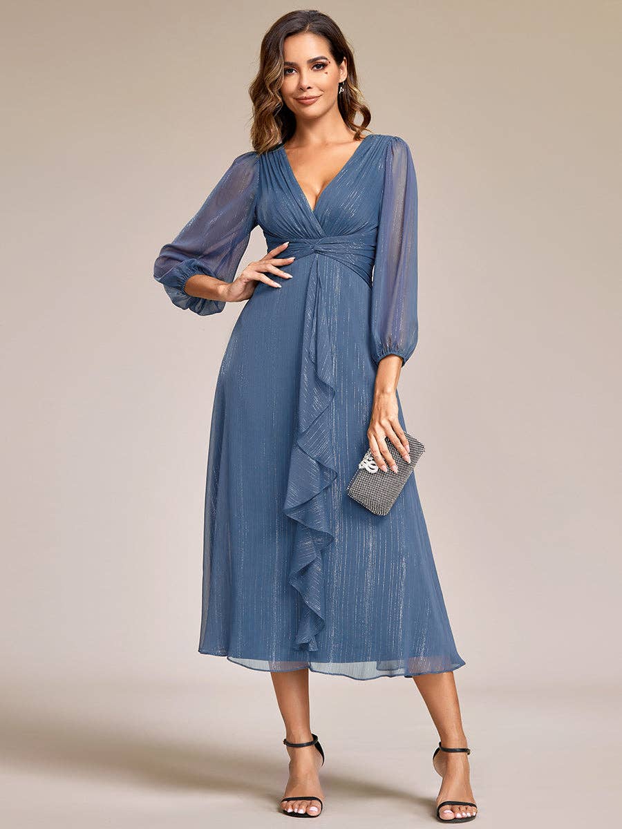 Ever-Pretty - Vente Robe de soirée – femme - Robe scintillante en mousseline pour invitée de mariage à manches longues12