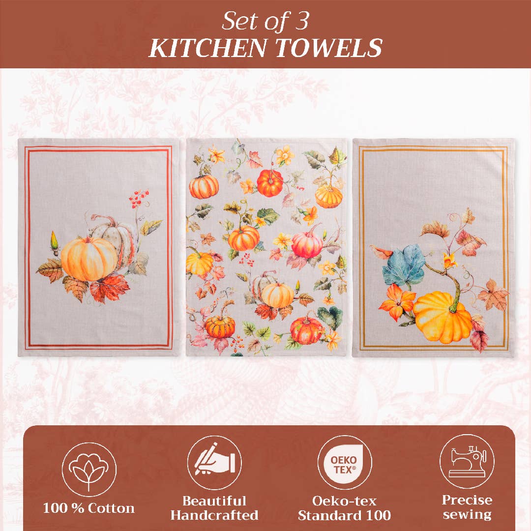 Maison d'Hermine - Design in Every Thread - Wholesale Tea Towel - Kitchen Towels 100% Cotton - Fall - Set of 3 - Potiron1