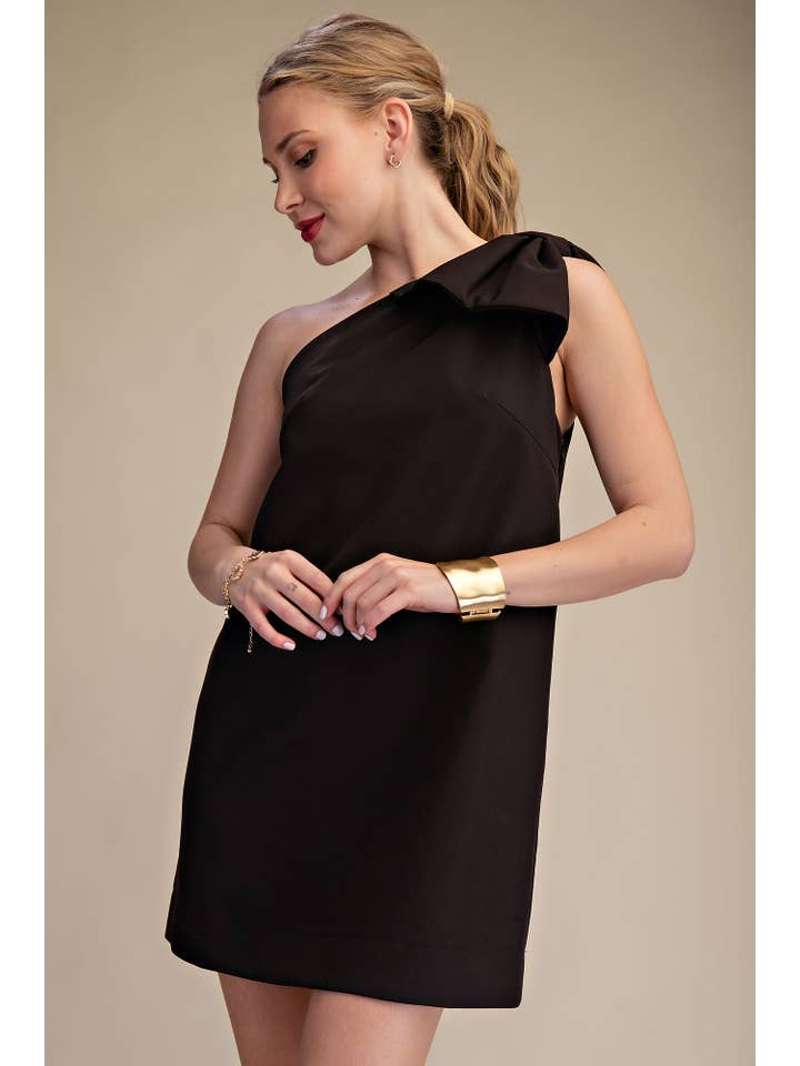 Glam - Wholesale Dress - Women's - Bow One Shoulder Mini Dress