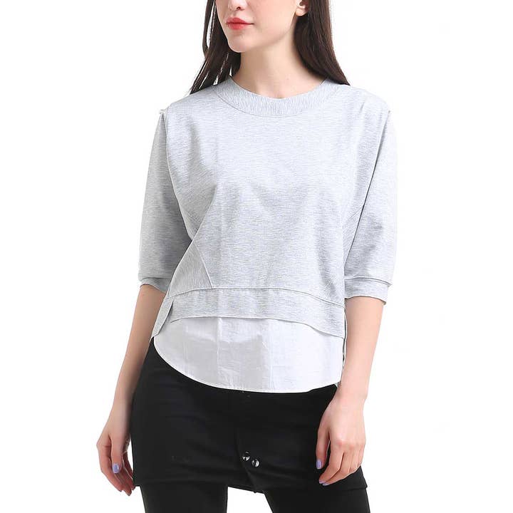 Heather Grey Sweatshirt With Shirting Hem for wholesale by Mad Style