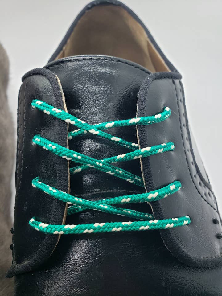 Round Dress Shoelaces - Green with White Accents for wholesale by The Shoelace Factory