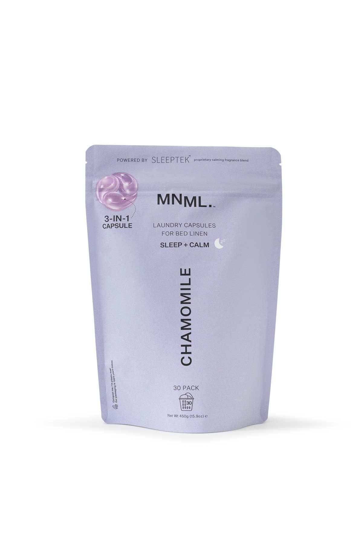 MNML (AUS) - Fresh Laundry – Großhandel Waschpulver/-kapseln – CHAMOMILE Schlaf + Beruhigung Wäschekapseln Nachfüllpackung (30 Stk.)2